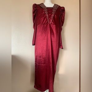 Shein Red & Silver Rhinestones Long Sleeve Satin Bodycon Dress